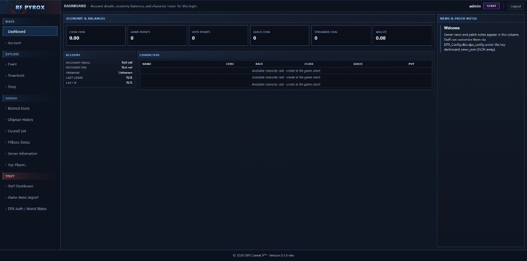 RF Online Game Control Panel
